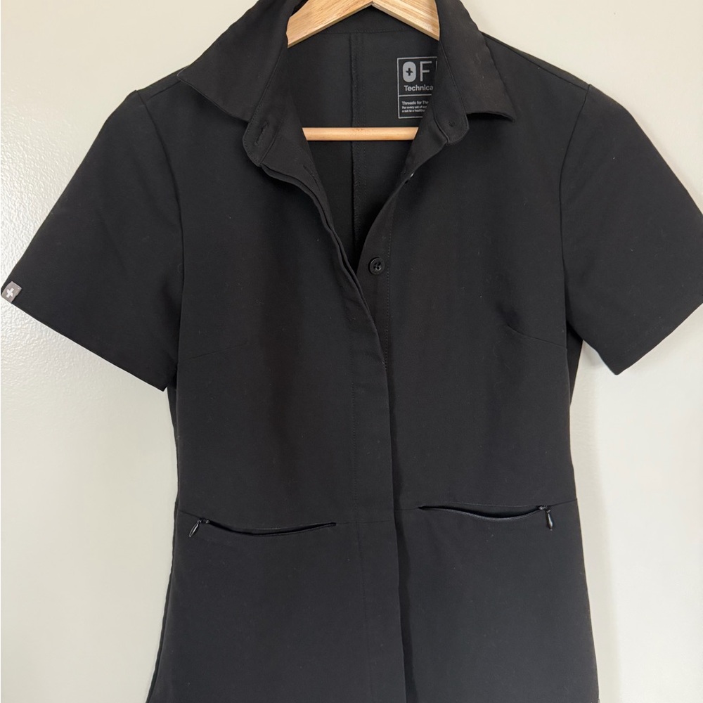 Figs Black Button Down Women's Scrub Top
